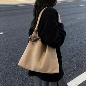 Vintage minimalisten grote capaciteit schoudertas tote met schattige teckel bedel.