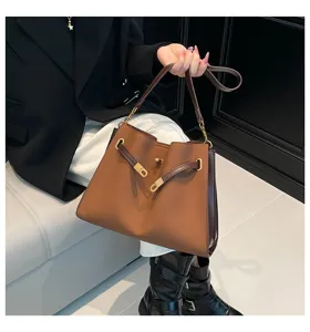 Vintage brown matte tote bag, stylish large capacity shoulder crossbody bag for women.
