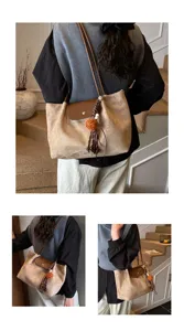 Korean style large capacity shoulder tote bag for women commuter fashion casual handbag detail.