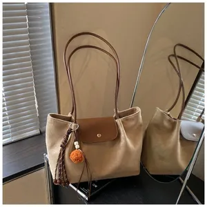 Korean style large capacity casual shoulder bag for women, elegant tote with charm.