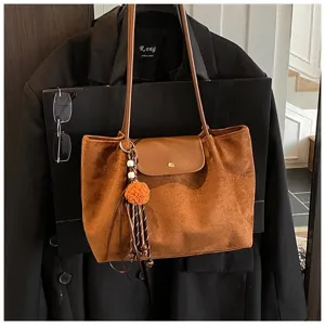 Women large capacity suede shoulder tote bag fashionable casual commuting travel handbag