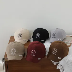 Kids corduroy short brim baseball cap in multiple colors, cute autumn winter baby hat.