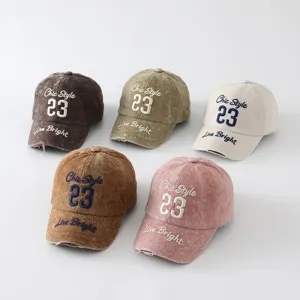 Kids Baseball Cap Washed Cotton Embroidered Letter Vintage Casual Sun Protection Hat For Boys And Girls