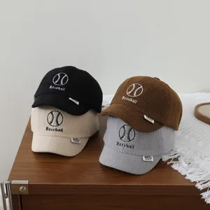 Corduroy baseball hat for kids, short brim cute cap with cute embroidered details.