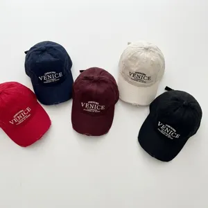 Kids retro embroidered baseball cap with letter design, stylish sun visor hat for boys and girls.