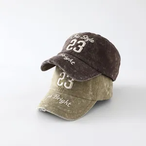 Vintage washed embroidered baseball cap, cool retro streetwear sun hat with number 23 design.