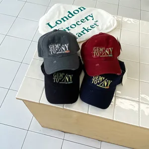 Distressed baseball cap for children and adults, embroidered letter design, casual sun hat.