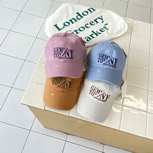Distressed casual baseball cap with embroidered letters, stylish sun protection hat.