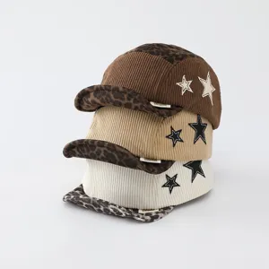 Kinder Cord Baseball Cap Kleinkind Herbst Winter Leo Print weiche Krempe Hut