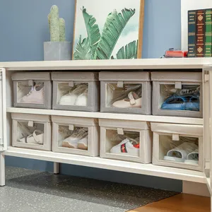 Foldable dustproof fabric shoe storage box with clear front window drawer organizer