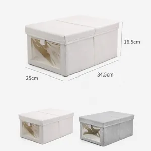 Foldable fabric shoe storage box with clear front window, dustproof collapsible organizer.