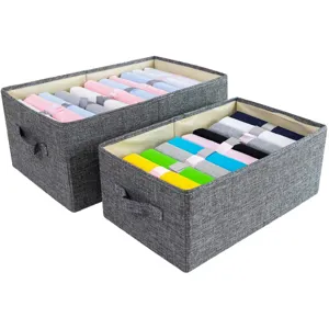 Foldable fabric clothes storage box set grey closet organizer for pants underwear drawer