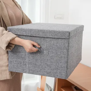 Foldable Fabric Storage Box With Lidded Cotton Linen Clothes Organizer Large Capacity Storage Bin For Closet Home Bedroom