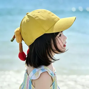 Kids Summer Thin Baseball Cap Cute Plush Carrot Pendant Sun Protection Breathable Beach Hat