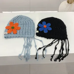 Handmade crochet hollow flower knit beanie hat, stylish summer travel breathable cap for women.
