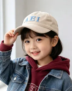 Kids corduroy baseball cap autumn winter casual letter embroidered cute sun hat for boys and girls