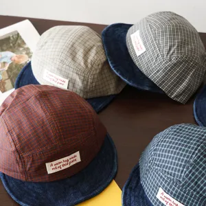 Kids Baseball Cap Quick Drying Fabric Soft Brim Plaid Hat Adjustable Outdoor Sun Protection Sports Cap For Boys Girls