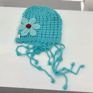 Handmade crochet hollow flower knit beanie hat summer breathable floral bonnet for women