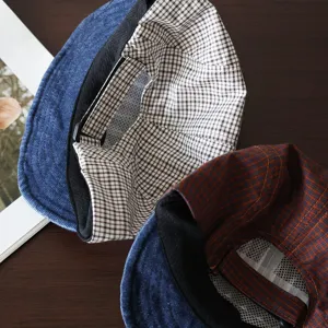 Kids denim baseball cap with plaid lining, stylish outdoor sun protection hat for boys and girls.