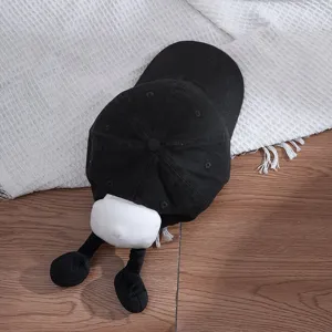 Cute kids black baseball cap with plush insect design, comfortable and sun protective.