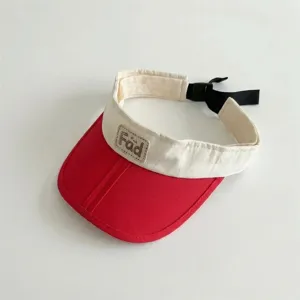 Kids summer empty top sun visor hat, red and white color block fashion outdoor beach cap.