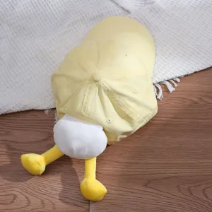 Cute kids summer baseball cap detail view, breathable sun visor hat with funny plush decor.