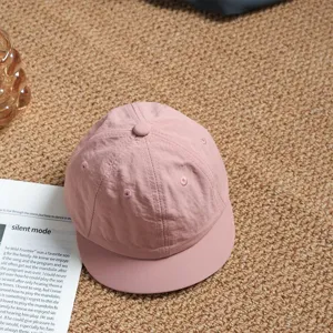 Korean style solid color quick dry baby baseball cap detail, pink short brim sun protection hat.