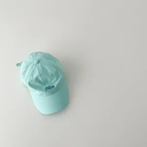 Kids quick-drying baseball cap with Min embroidery, light blue sun protection hat for summer days.