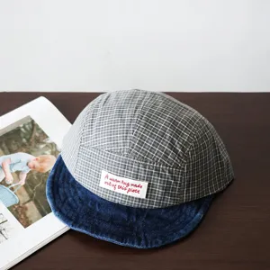 Kids plaid baseball cap with denim brim, cute autumn sun protection hat for boys and girls.