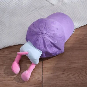 Cute kids baseball cap with funny plush doll legs design, breathable purple cotton hat for summer.