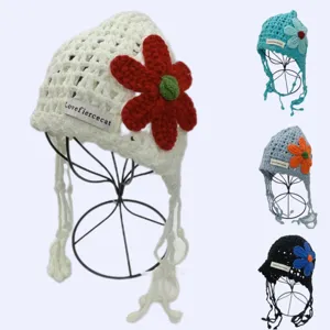 Handmade crochet hollow flower knitted beanie summer breathable travel hat for women