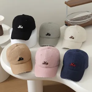 Kids Cotton Baseball Cap Distressed Curved Brim Adjustable Sun Protection Hat Cute Letter Embroidery Casual Sports Cap