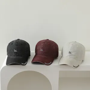 Kids washed baseball cap with letter embroidery, casual cotton sun hat for boys and girls.