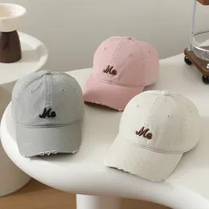 Cute Me letter embroidered kids baseball cap, casual soft cotton sun visor hat for spring daily wear.