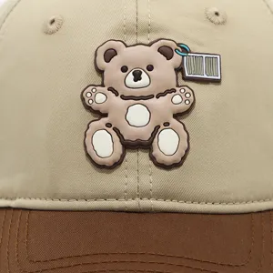 Cute baby baseball cap with 3d bear patch, comfortable cotton sun hat for toddlers kids.