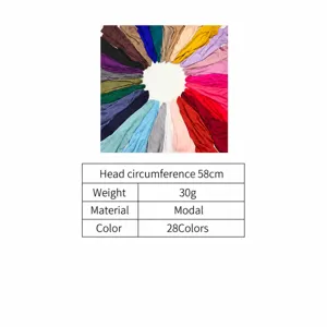 Modal Unterzieh Mütze Detail Spezifikationstabelle Kopfumfang 58cm Gewicht 30g 28 Farben