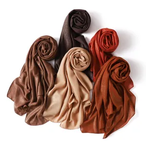 Women Pearl Chiffon Spangled Long Scarf Glitter Muslim Hijab Head Wrap Lightweight Casual Fashion Scarf