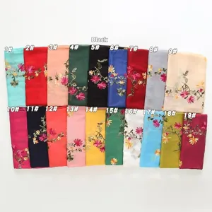Lightweight cotton linen embroidered floral scarf detail, breathable ethnic style shawl.