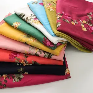 Ethnic Style Embroidered Cotton Linen Scarf Women Lightweight Breathable Floral Shawl Soft Sun Protection Head Wrap