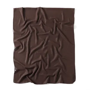 Brown shimmering chiffon long scarf detail, glitter hijab wrap for women daily elegant wear.