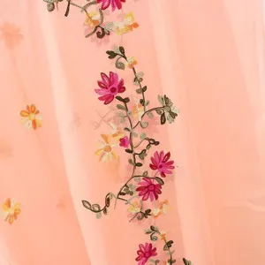 Lightweight breathable floral embroidered cotton linen scarf shawl for women sun protection.