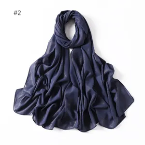 Navy blue pearl chiffon hijab with gold shimmer, elegant long scarf for women daily wear.