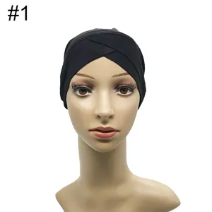Schwarze Modal Stretch Unterziehkappe für Damen, elegante Kreuz Vorne Turban Mütze Hijab.