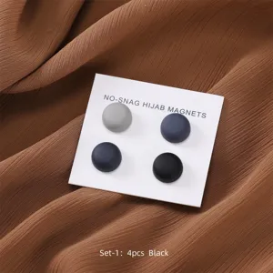 Round hijab magnets 4pcs set strong magnetic scarf pins clothing accessories black grey