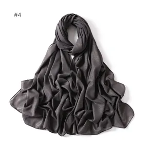 Sparkling glitter chiffon hijab scarf for women, elegant dark grey long wrap for daily wear.