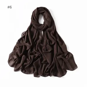 Dark brown shimmer chiffon long scarf with glitter detail for women elegant daily wear.