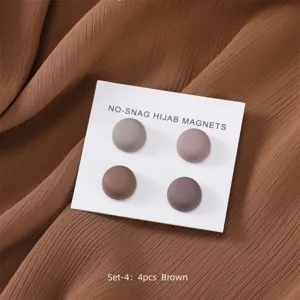 4pcs Round Magnetic Hijab Pins Set Brown Scarf Magnets Muslim Headwear Accessories