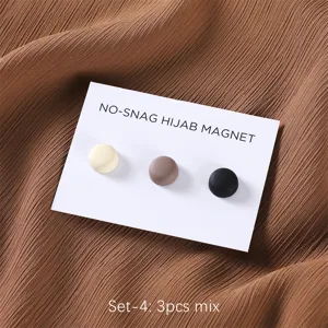 Matte hijab magnets set of 3 pieces in mix colors with backing card for secure daily wear.