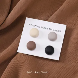 No-snag hijab magnets set, 4 pieces classic round magnetic pins for scarves and abayas.