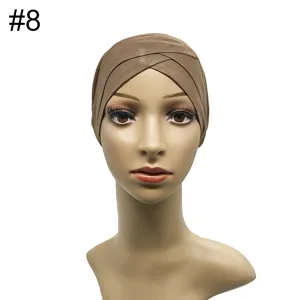 Modal kreuz vorne Hijab Kappe Stretch Innenkappe atmungsaktiv muslimische Kopfbedeckung braun
